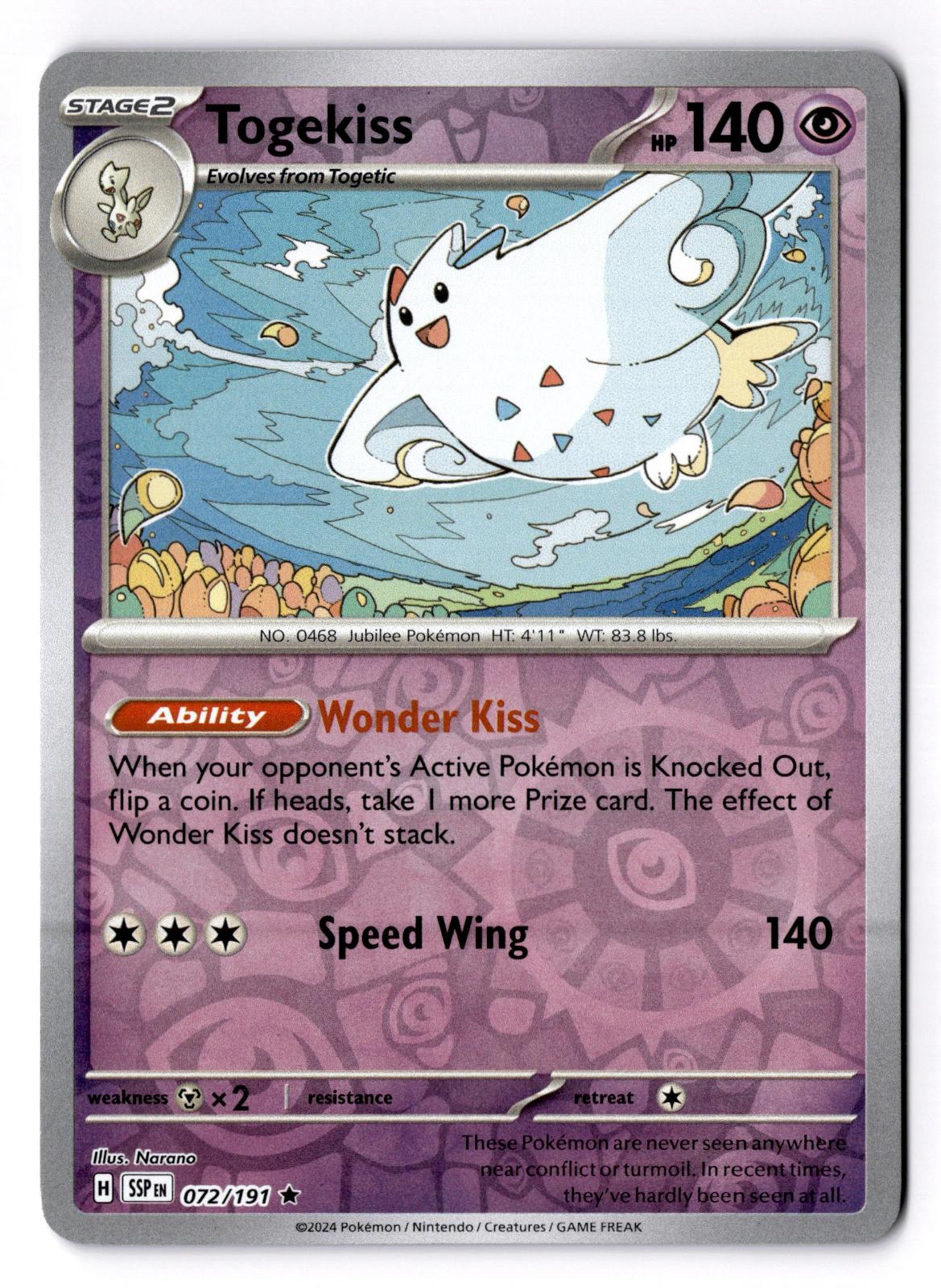 Togekiss 072/191 Rare Surging Sparks Pokemon Reverse Holo Near Mint