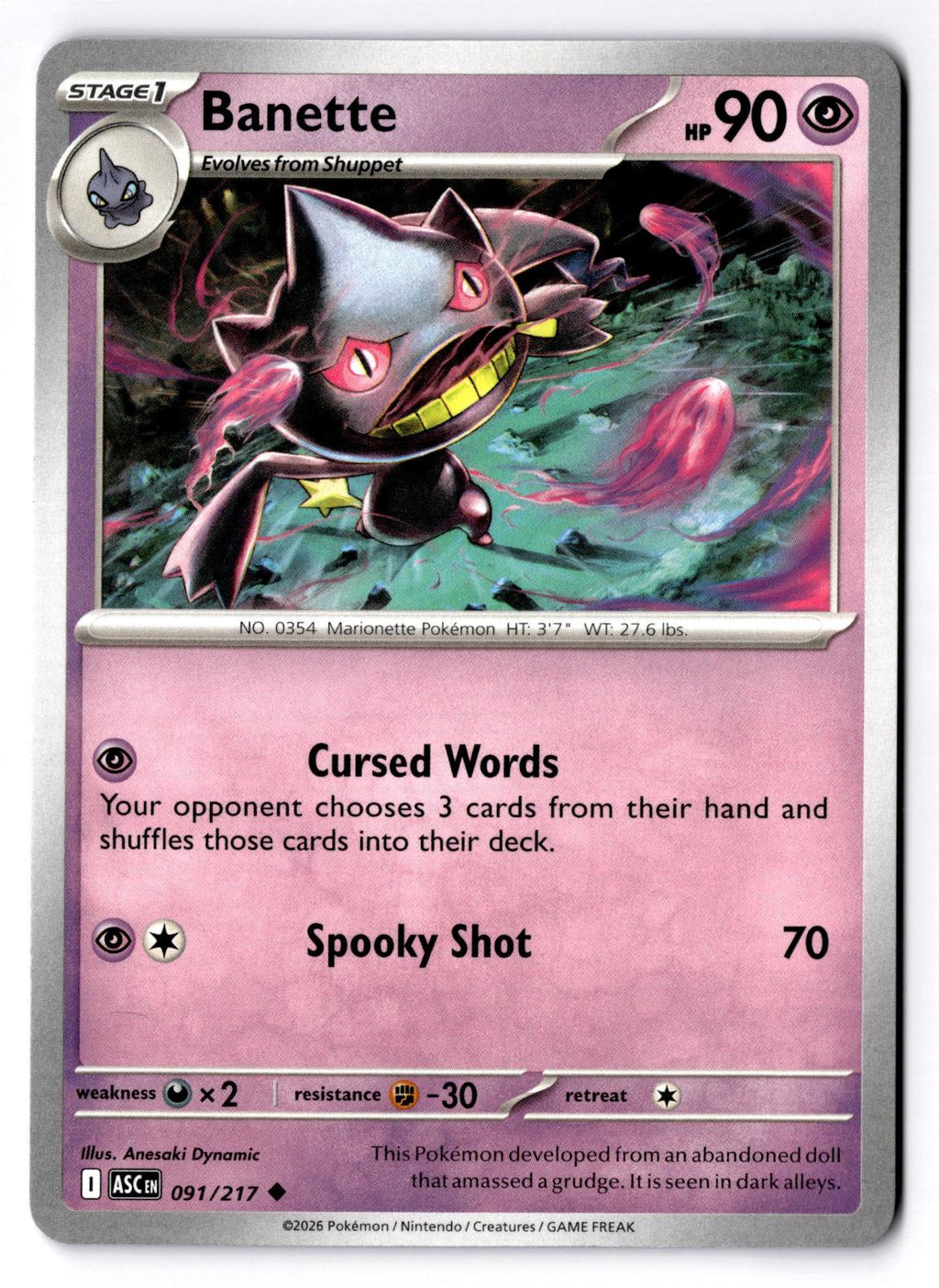 Banette 091/217 Uncommon Ascended Heroes Pokemon Near Mint