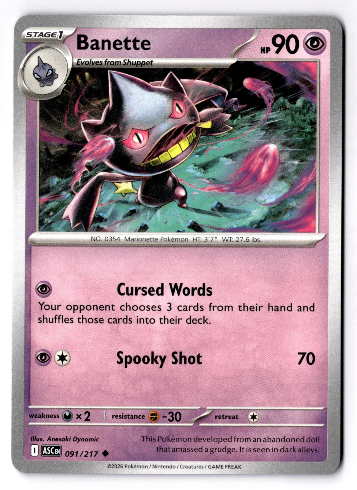 Banette 091/217 Uncommon Ascended Heroes Pokemon Near Mint