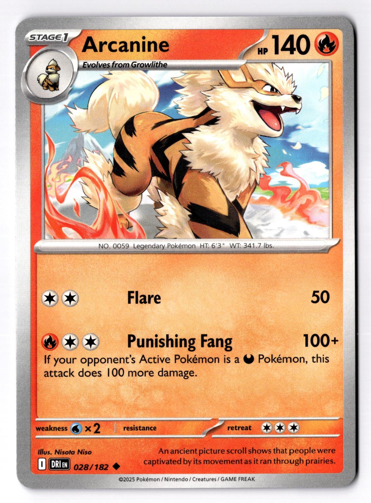 Arcanine 028/182 Uncommon Destined Rivals Pokemon Near Mint