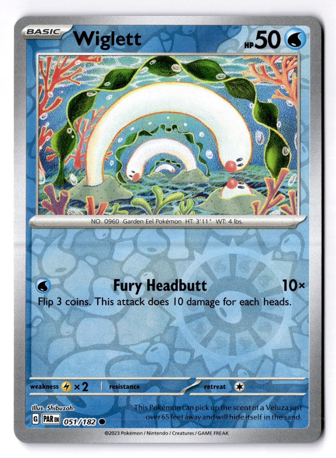 Wiglett 051/182 Common Paradox Rift Pokemon Reverse Holo Near Mint