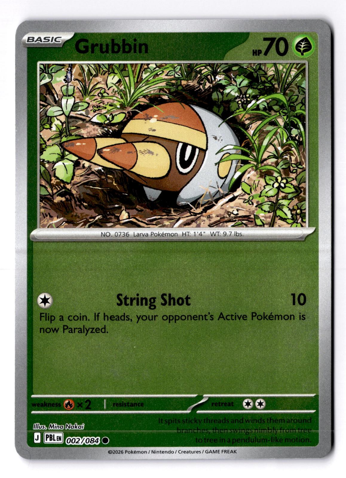 Grubbin 002/084 Common Pitch Black Pokemon Reverse Holo Lightly Played