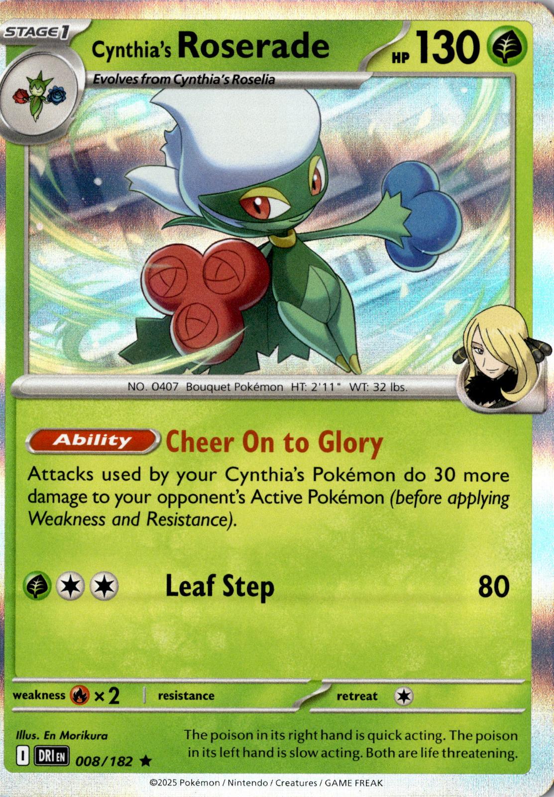 Cynthia's Roserade 008/182 Rare Destined Rivals Pokemon Holo Near Mint
