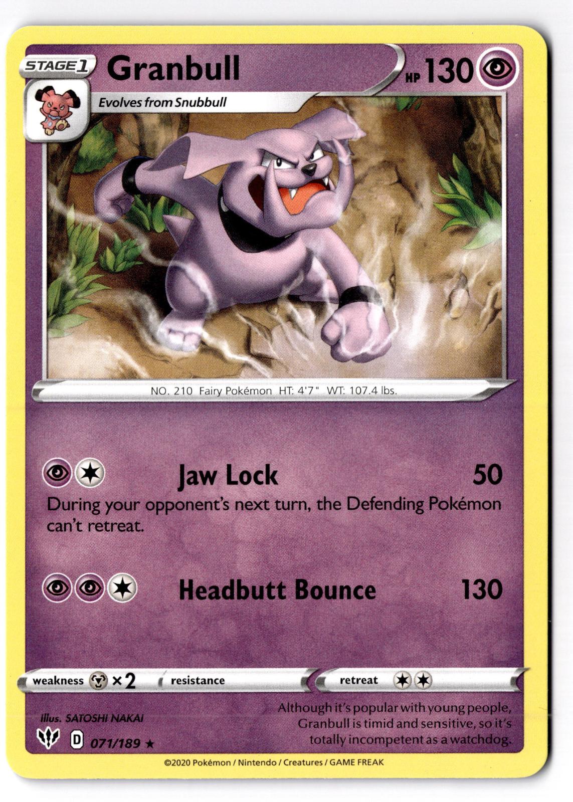 Granbull 071/189 Rare Darkness Ablaze Pokemon Lightly Played