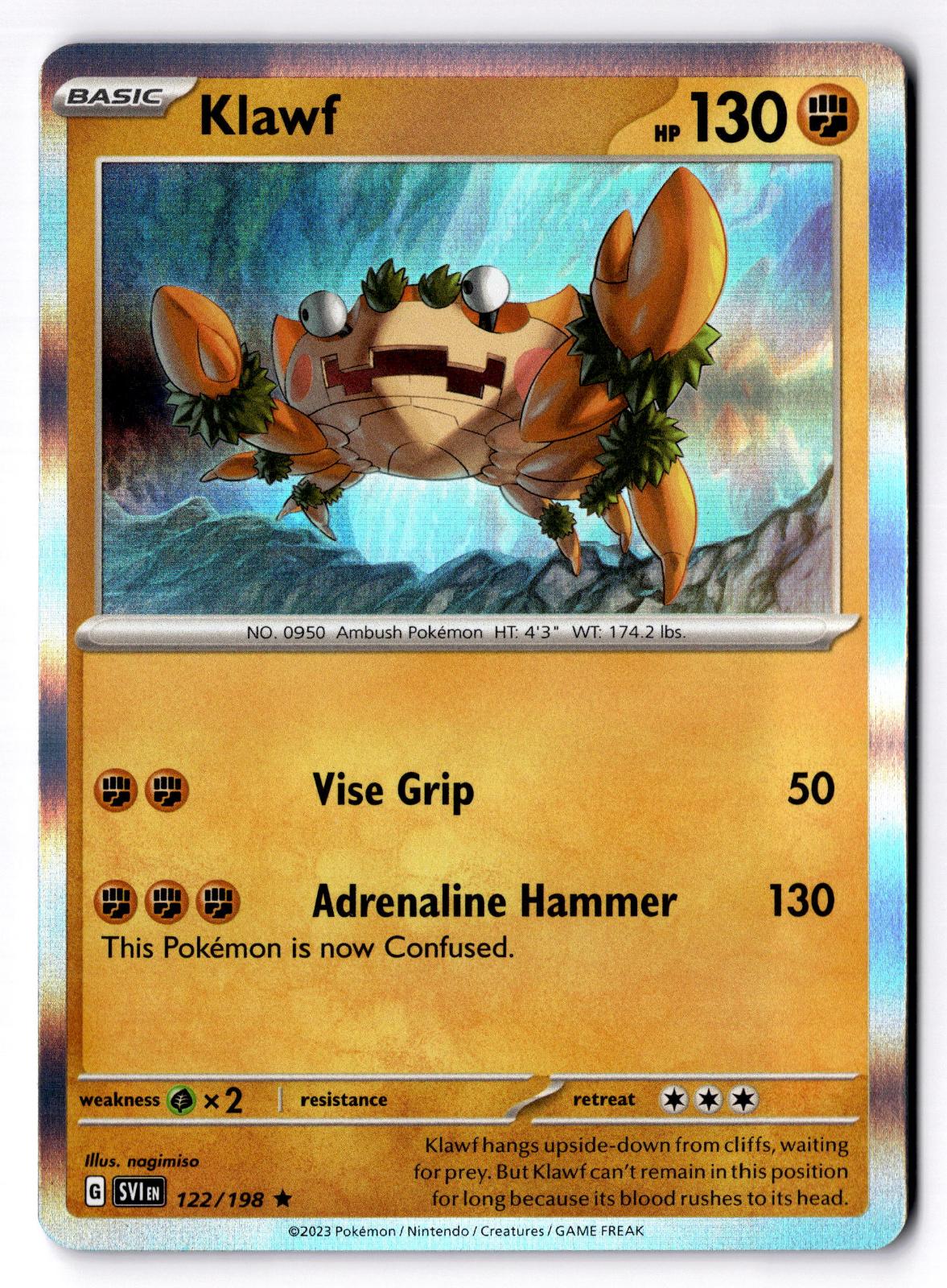 Klawf 122/198 Rare Scarlet & Violet Pokemon Holo Near Mint