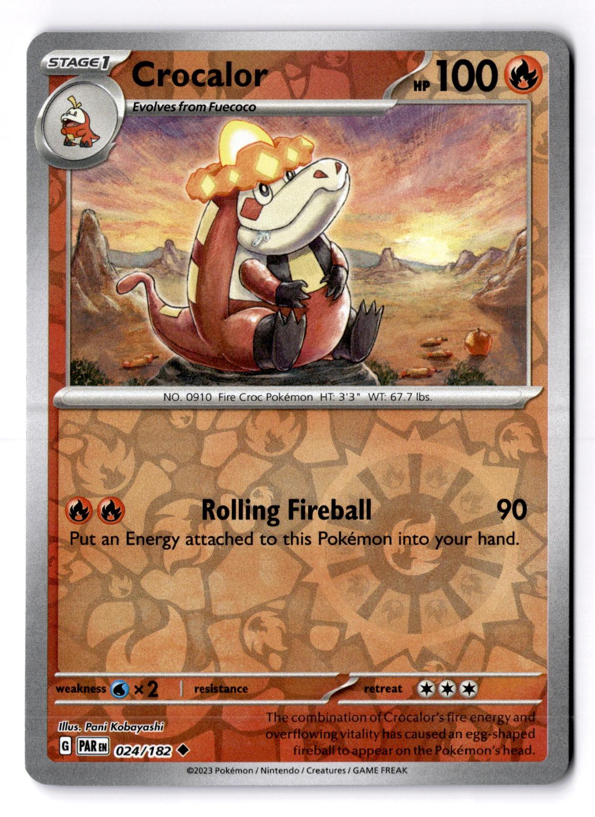 Crocalor 024/182 Uncommon Paradox Rift Pokemon Reverse Holo Lightly Played