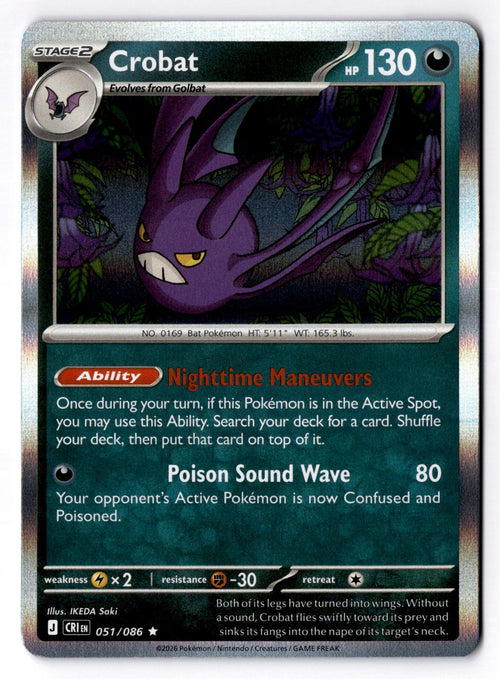 Crobat 051/086 Rare Chaos Rising Pokemon Holo Near Mint
