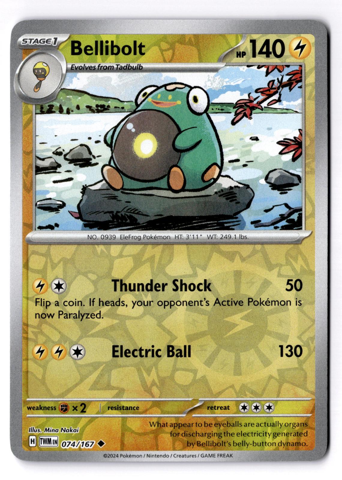 Bellibolt 074/167 Uncommon Twilight Masquerade Pokemon Reverse Holo Near Mint