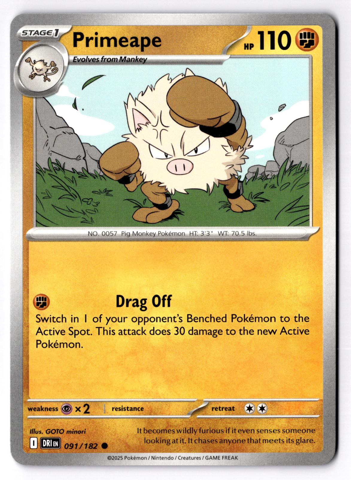 Primeape 091/182 Common Destined Rivals Pokemon Near Mint