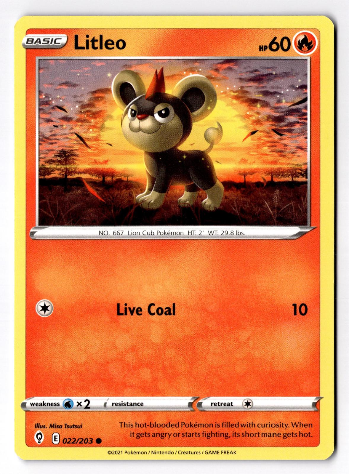 Litleo 022/203 Common Evolving Skies Pokemon Near Mint