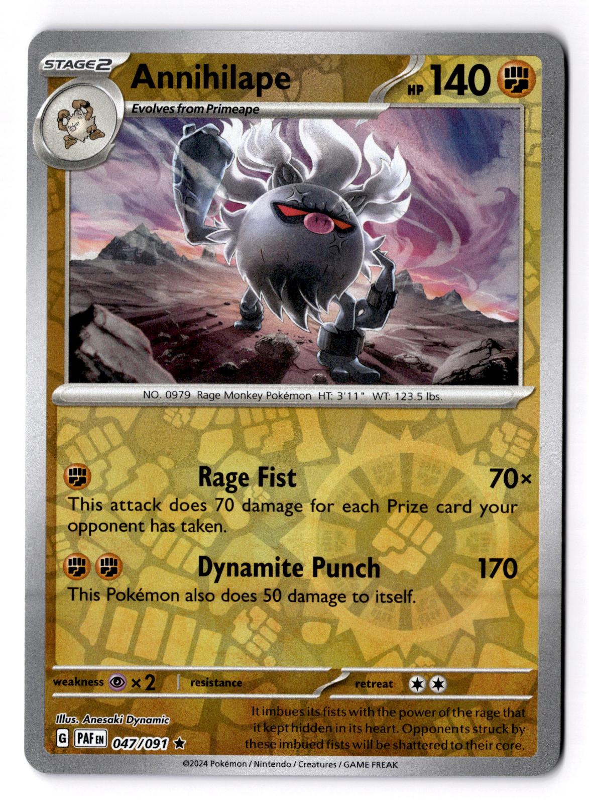 Annihilape 047/091 Rare Paldean Fates Pokemon Reverse Holo Near Mint