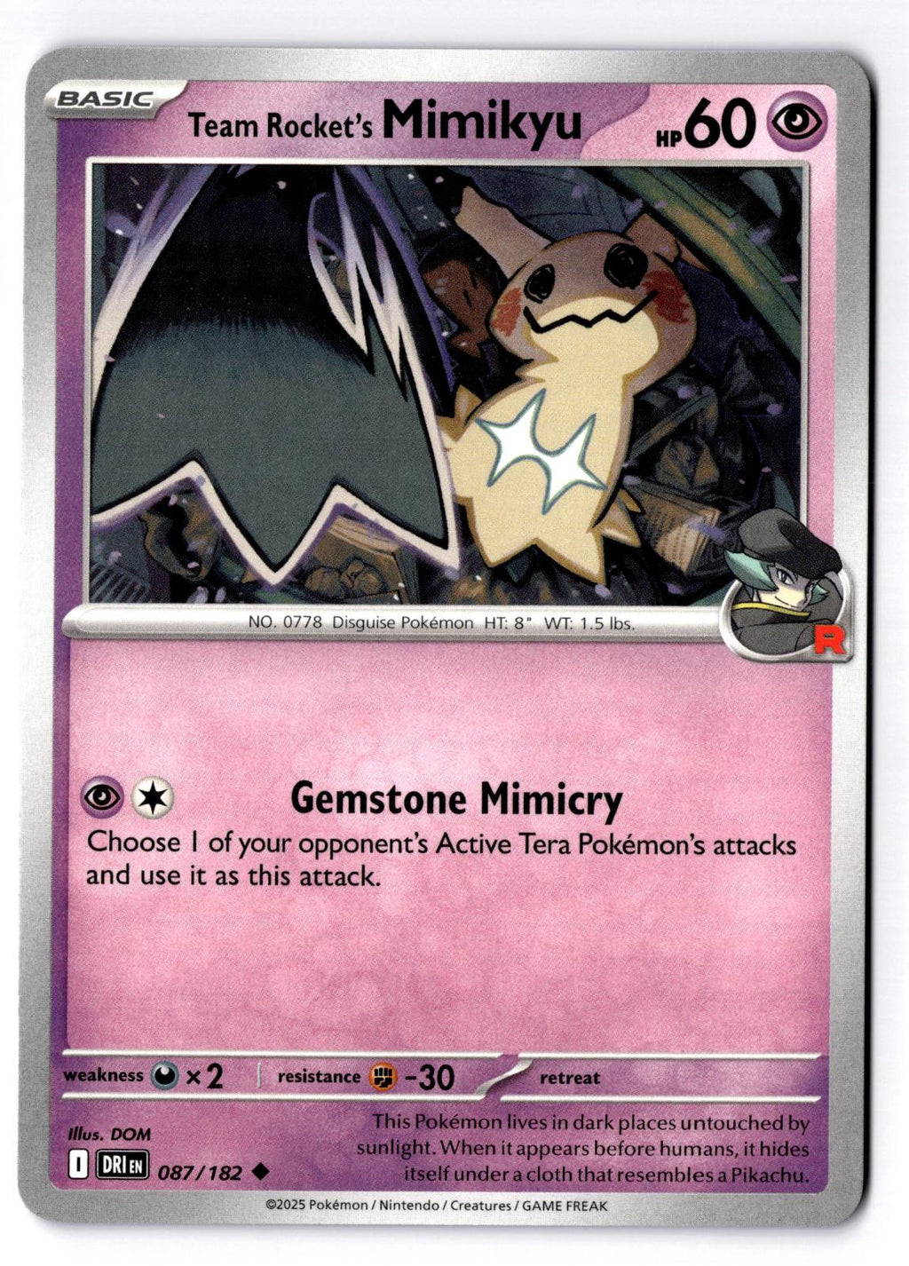 Team Rocket's Mimikyu 087/182 Uncommon Destined Rivals Pokemon Near Mint