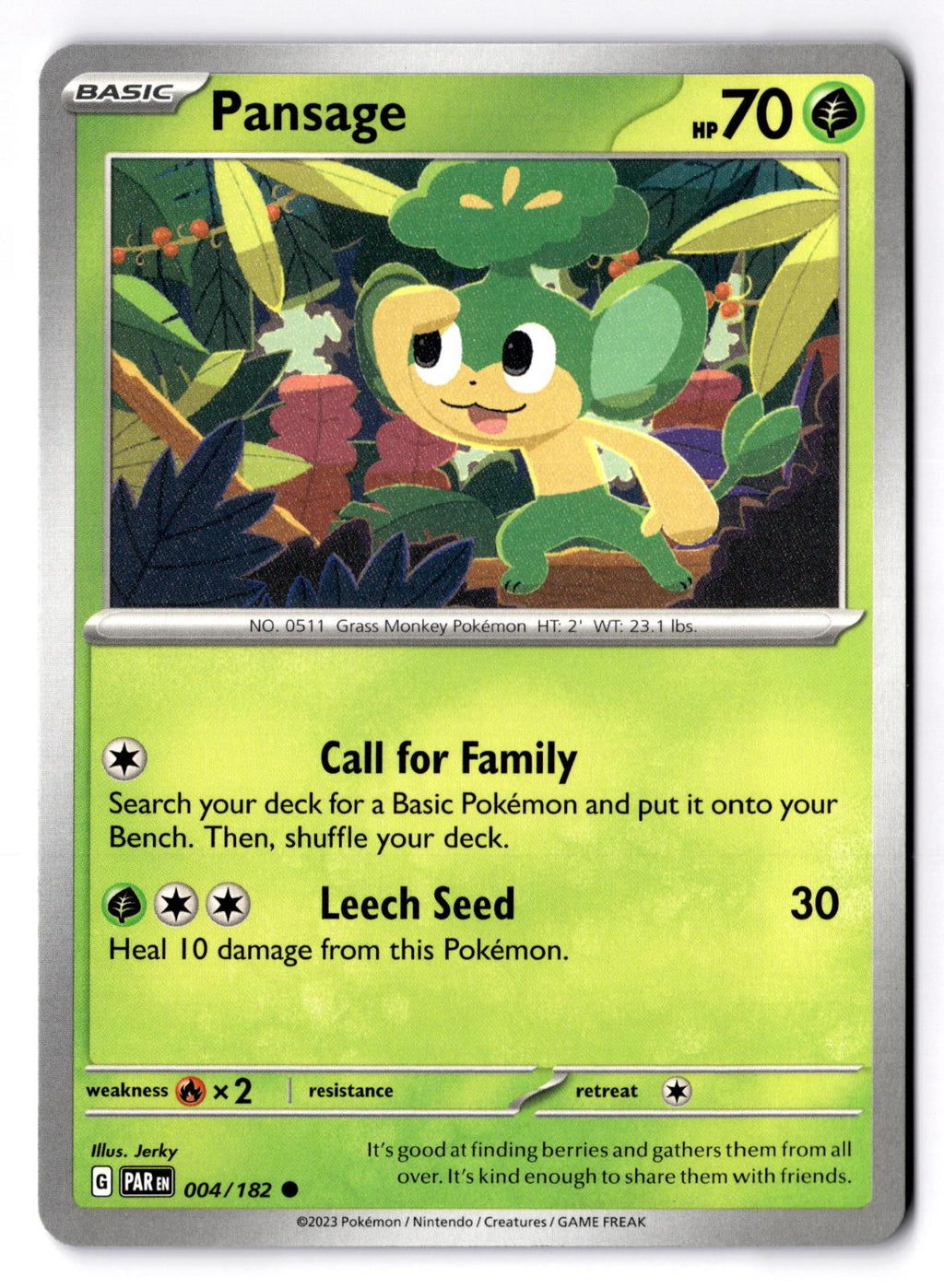 Pansage 004/182 Common Paradox Rift Pokemon Near Mint