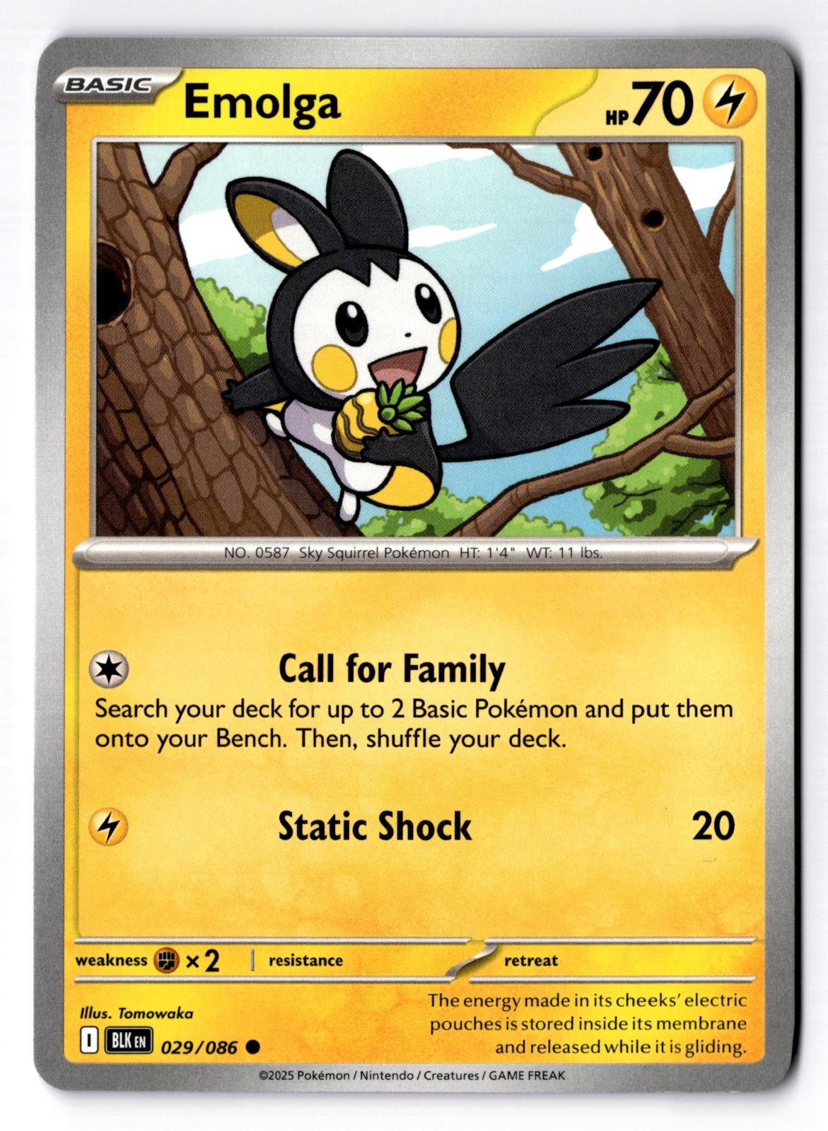 Emolga 029/086 Common Black Bolt Pokemon Near Mint