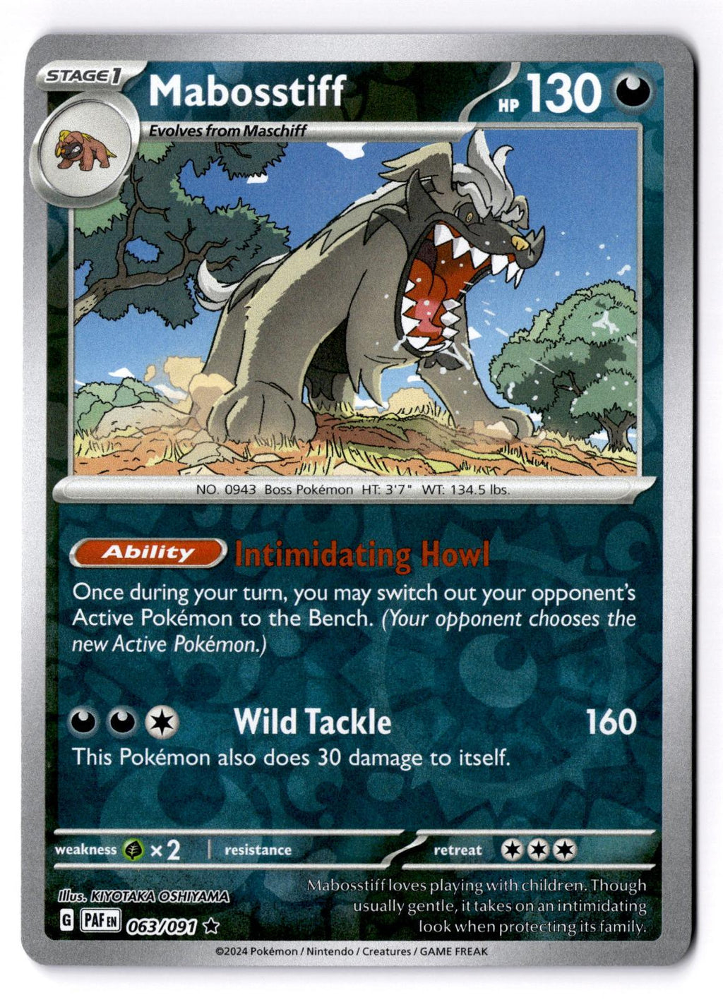 Mabosstiff 063/091 Rare Paldean Fates Pokemon Reverse Holo Near Mint