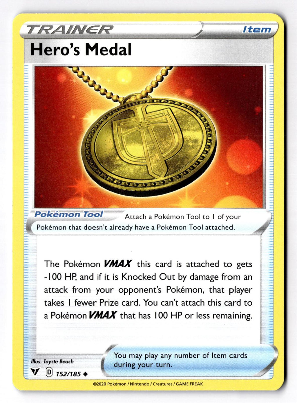 Hero's Medal 152/185 Uncommon Vivid Voltage Pokemon Lightly Played