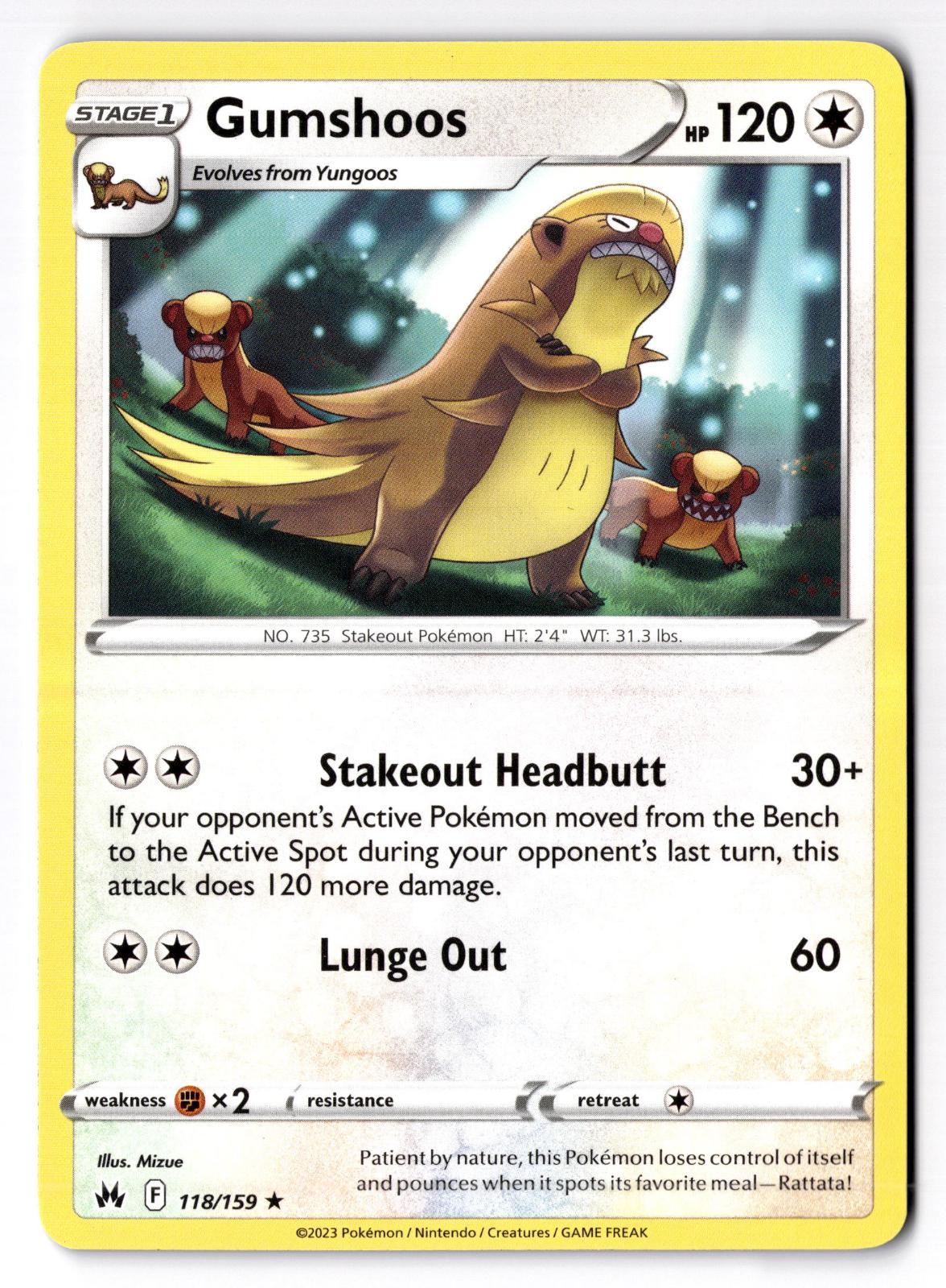 Gumshoos 118/159 Rare Crown Zenith Pokemon Lightly Played