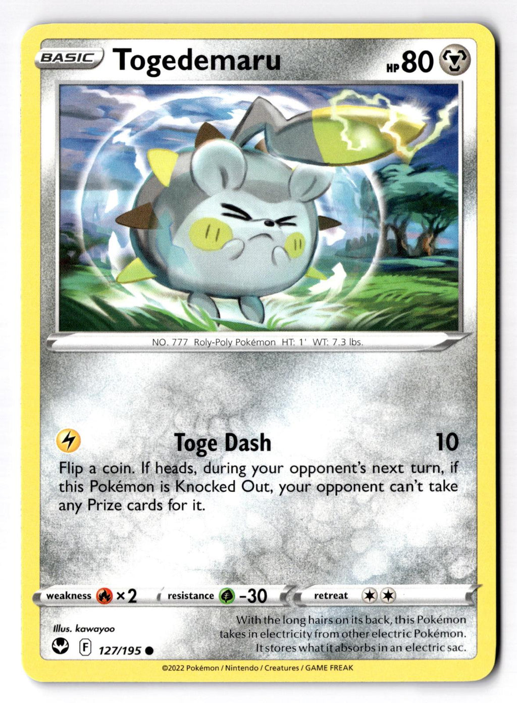 Togedemaru 127/195 Common Silver Tempest Pokemon Near Mint
