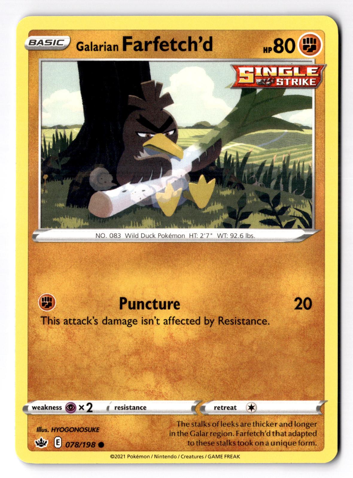 Galarian Farfetch'd 078/198 Common Chilling Reign Pokemon Near Mint