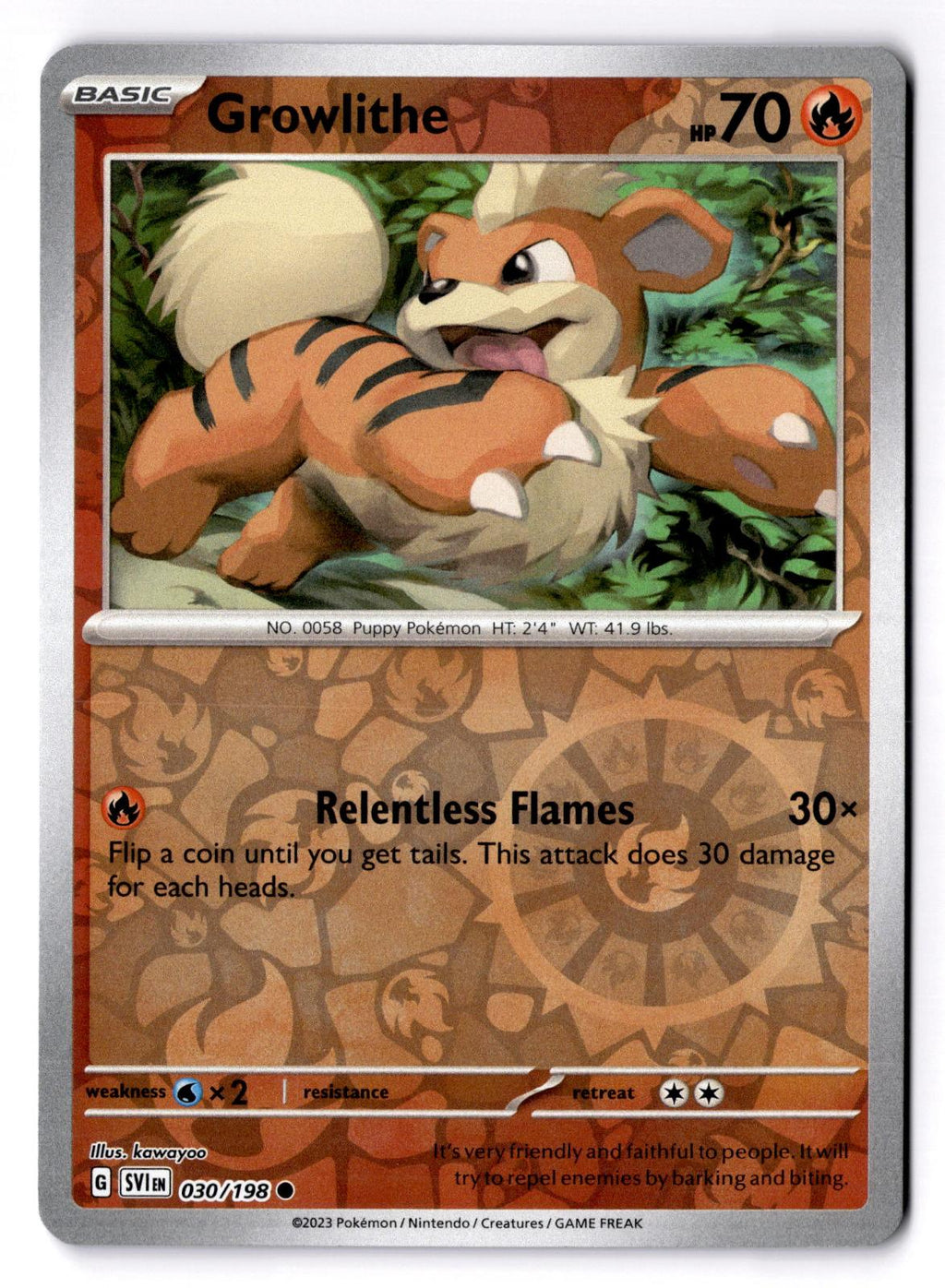 Growlithe 030/198 Common Scarlet & Violet Pokemon Reverse Holo Near Mint