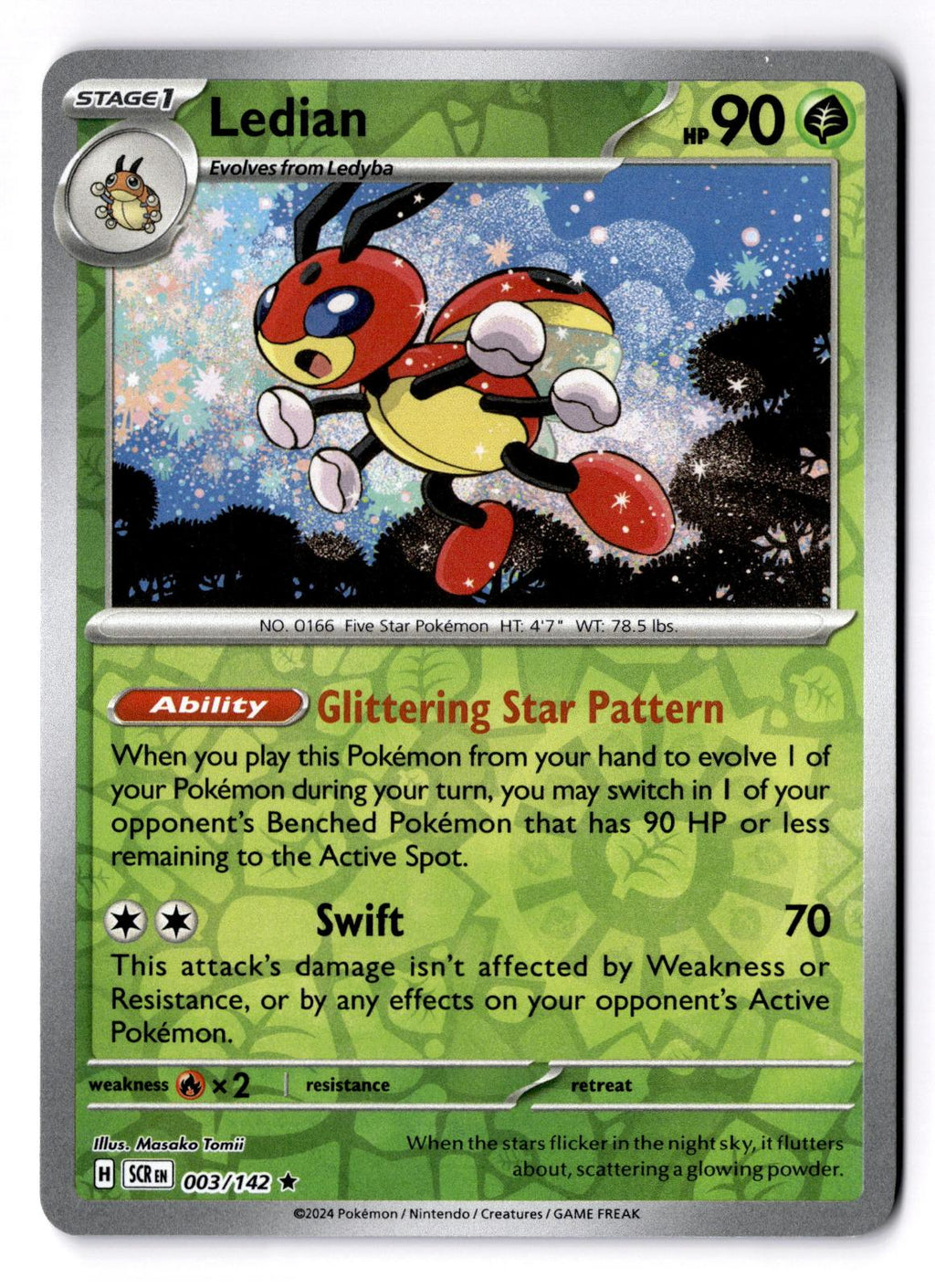 Ledian 003/142 Rare Stellar Crown Pokemon Reverse Holo Near Mint