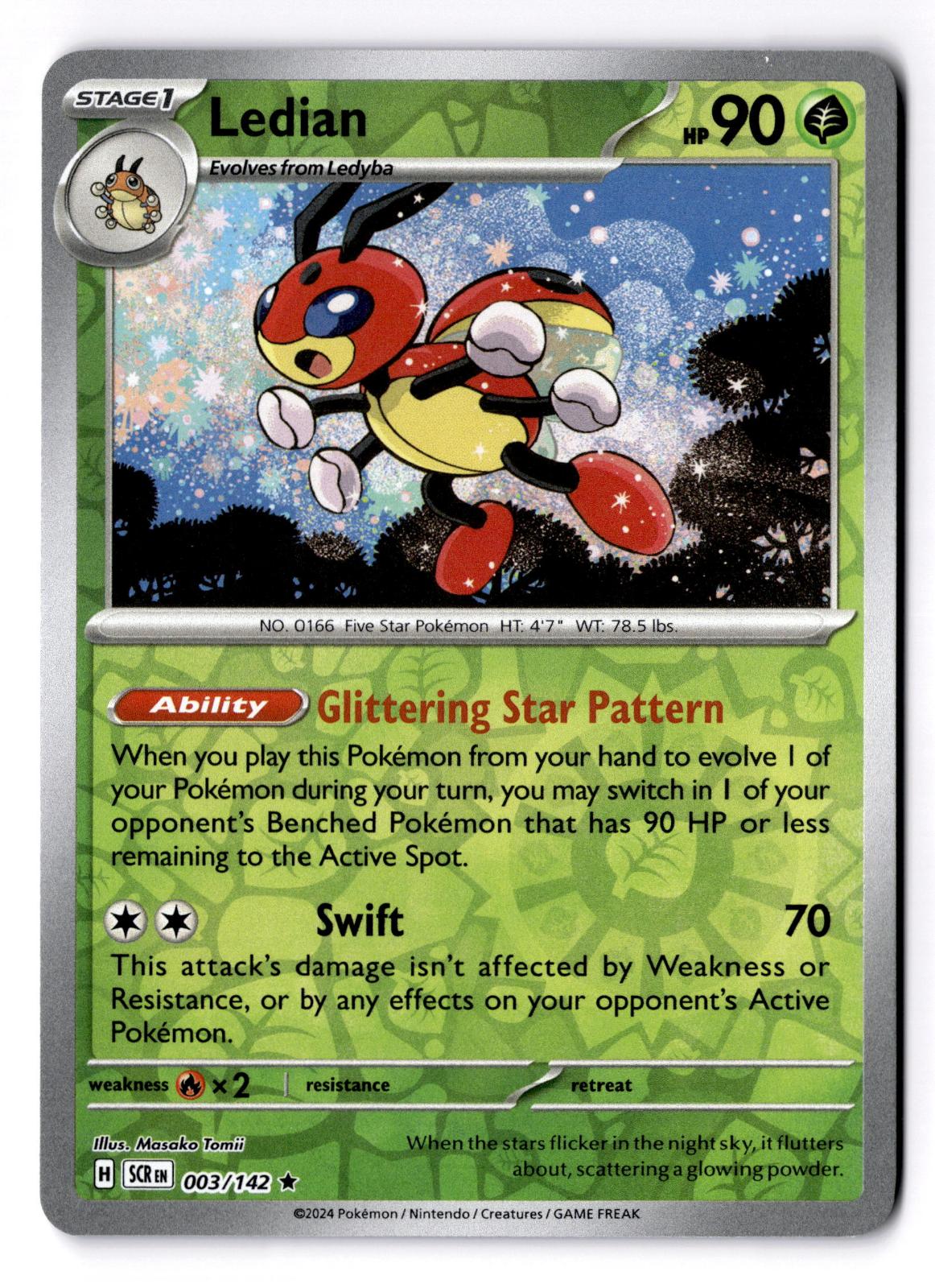 Ledian 003/142 Rare Stellar Crown Pokemon Reverse Holo Near Mint