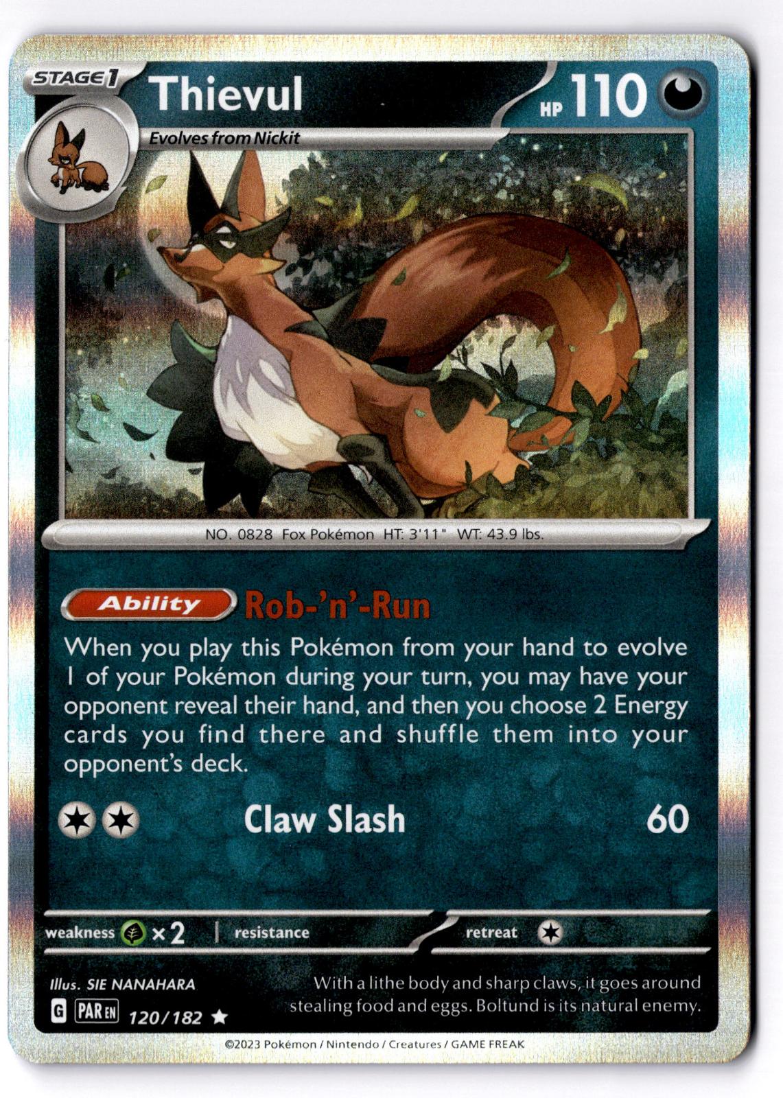 Thievul 120/182 Rare Paradox Rift Pokemon Holo Near Mint