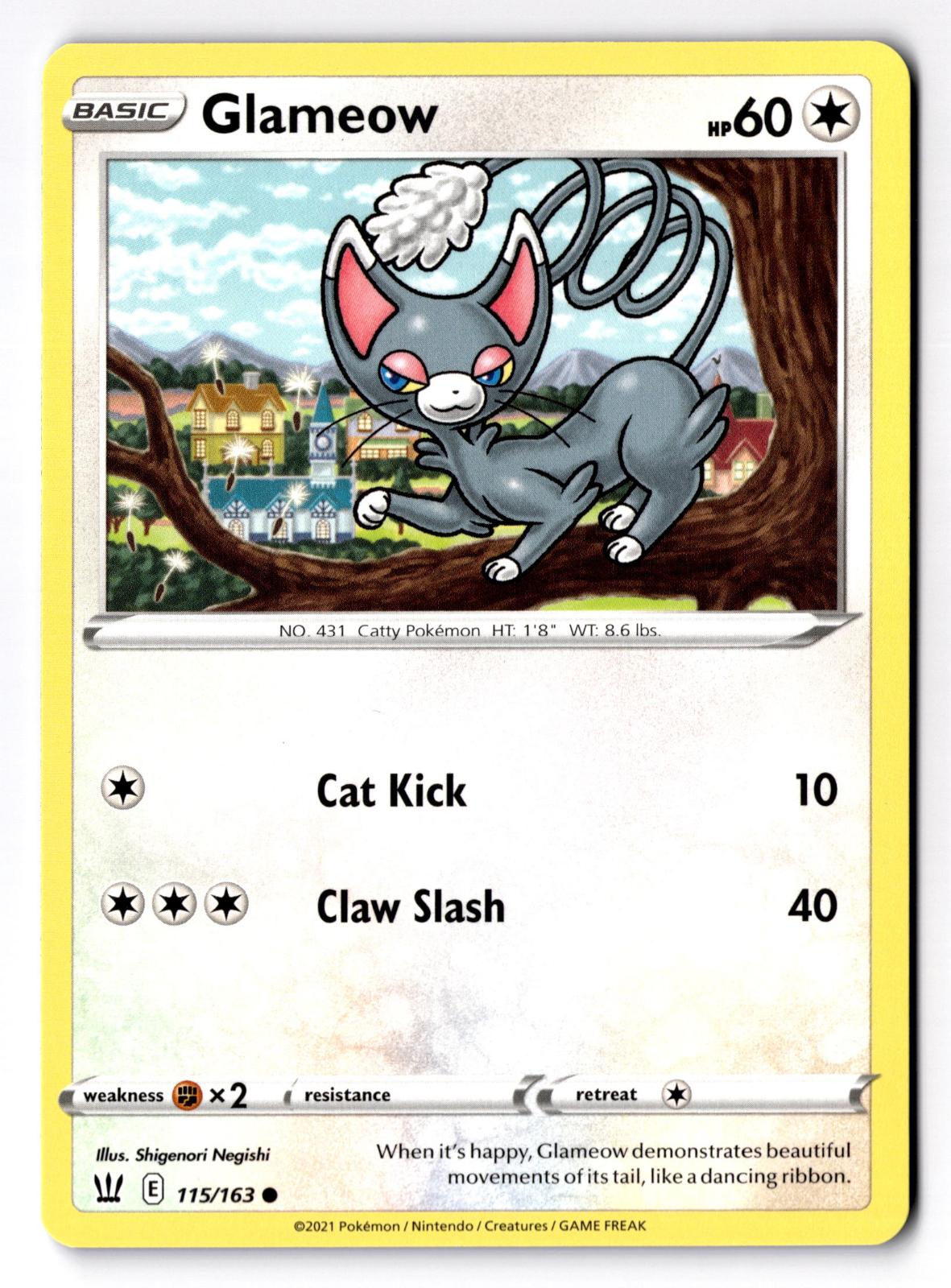Glameow 115/163 Common Battle Styles Pokemon Lightly Played