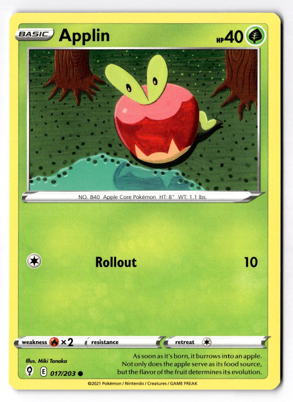 Applin 017/203 Common Evolving Skies Pokemon Near Mint