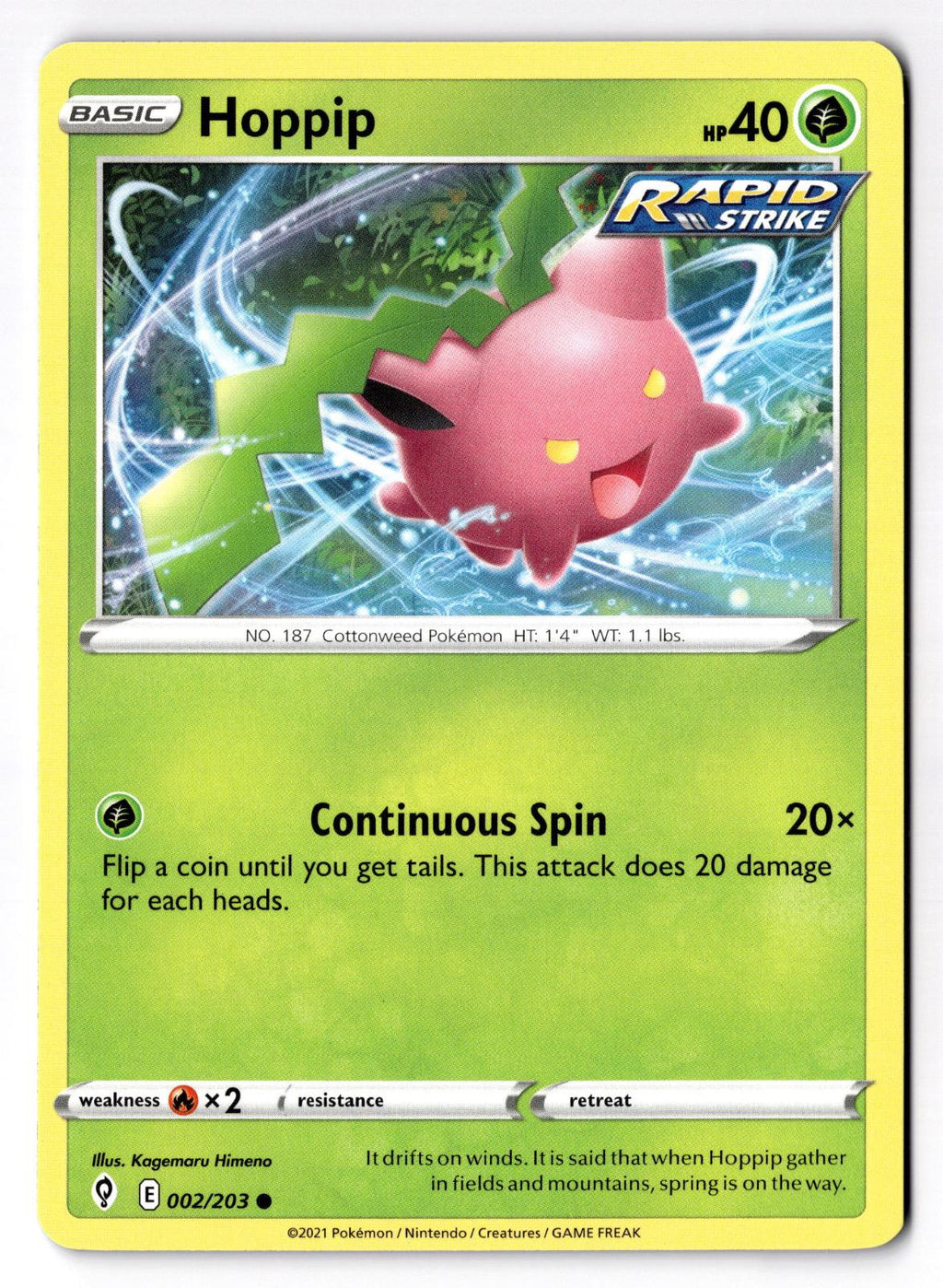 Hoppip 002/203 Common Evolving Skies Pokemon Near Mint