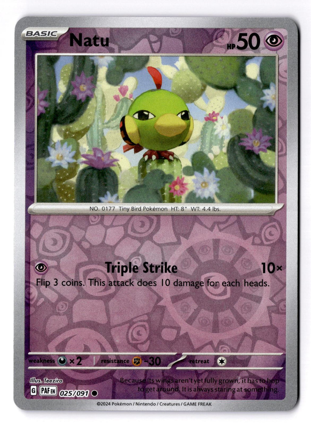 Natu 025/091 Common Paldean Fates Pokemon Reverse Holo Near Mint