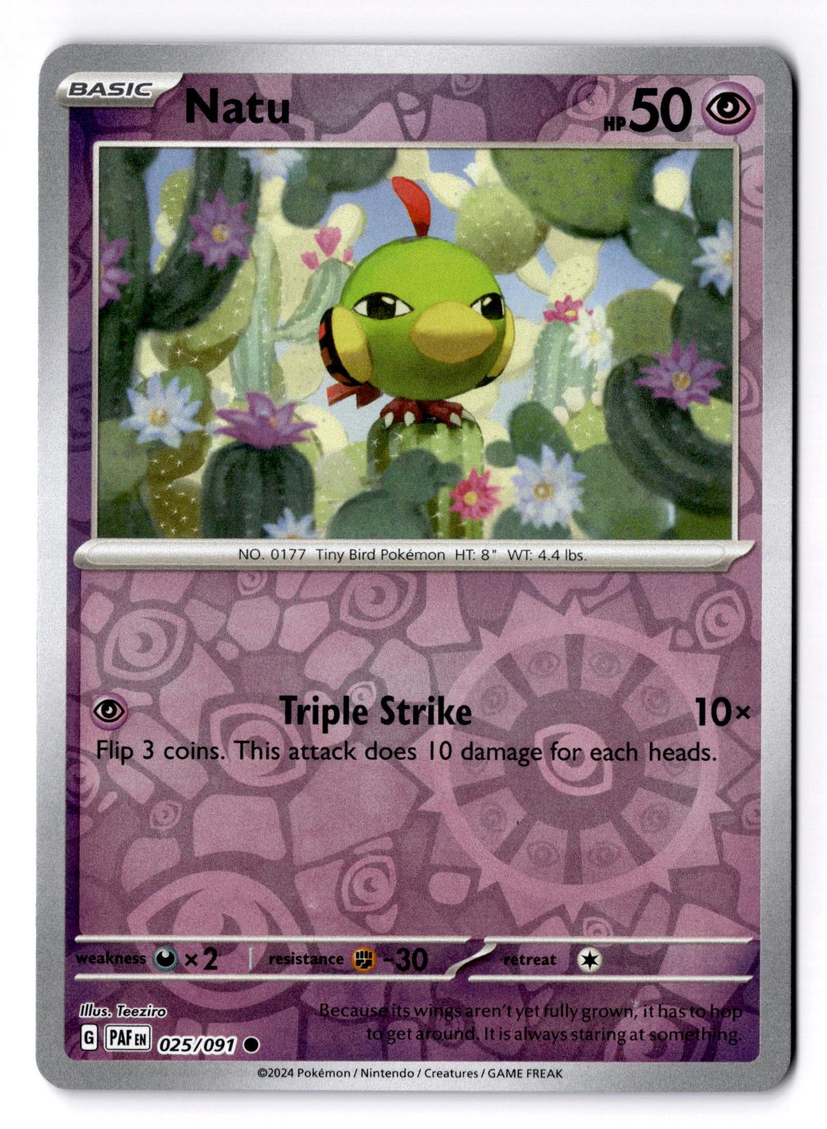 Natu 025/091 Common Paldean Fates Pokemon Reverse Holo Near Mint