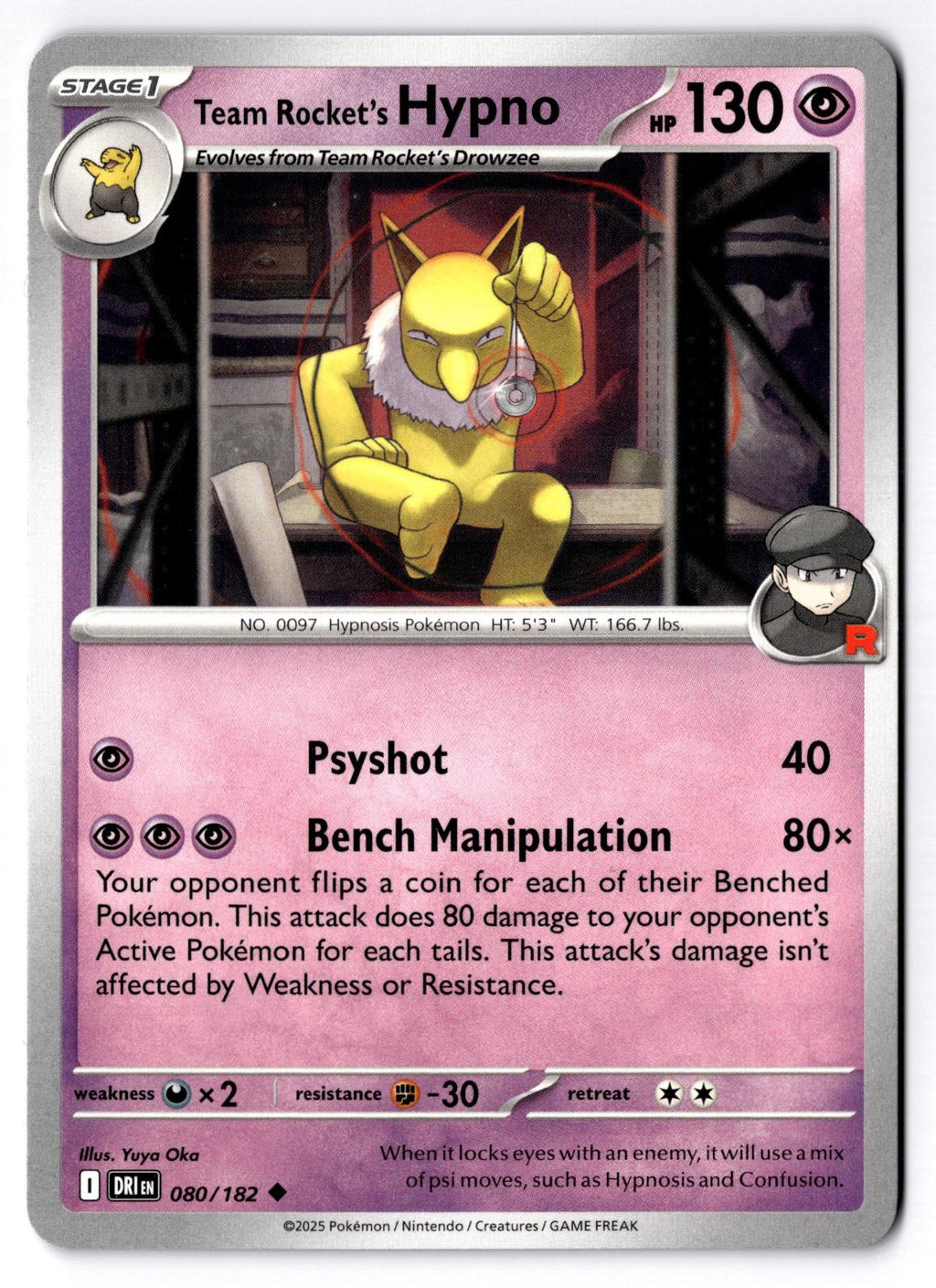 Team Rocket's Hypno 080/182 Uncommon Destined Rivals Pokemon Near Mint