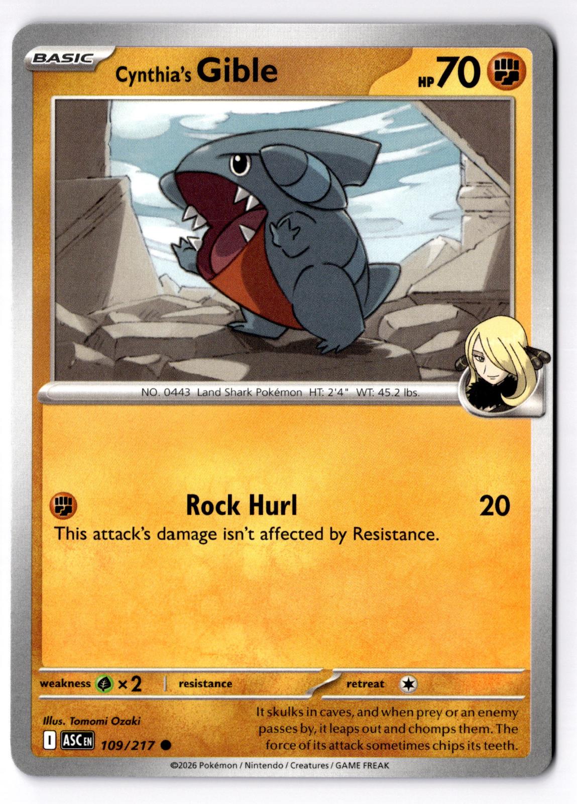 Cynthia's Gible 109/217 Common Ascended Heroes Pokemon Near Mint