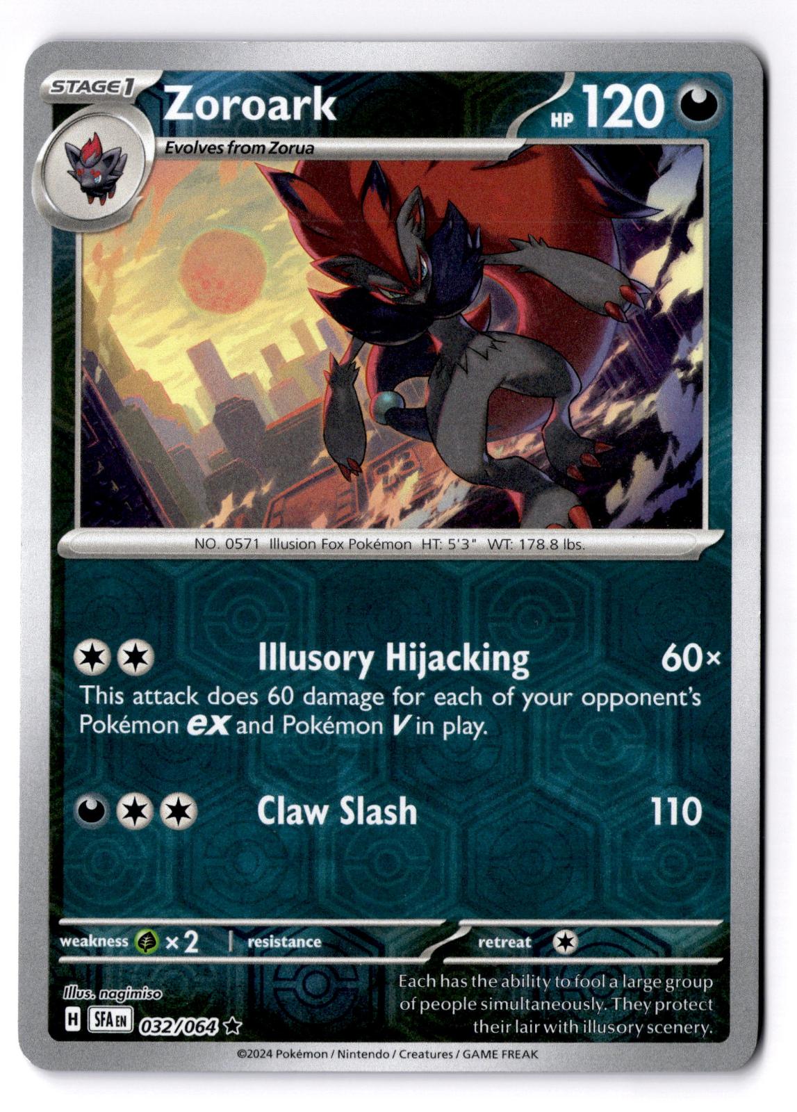 Zoroark 032/064 Rare Shrouded Fable Pokemon Reverse Holo Near Mint