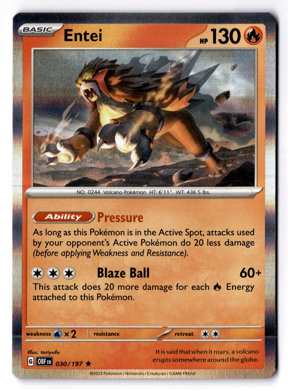 Entei 030/197 Rare Obsidian Flames Pokemon Holo Near Mint