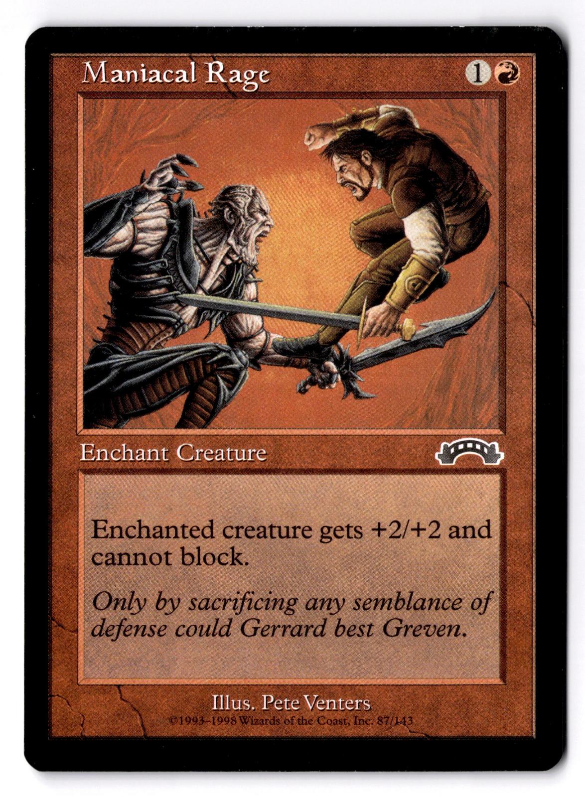 Maniacal Rage 87 Common Exodus Magic: The Gathering Moderately Played