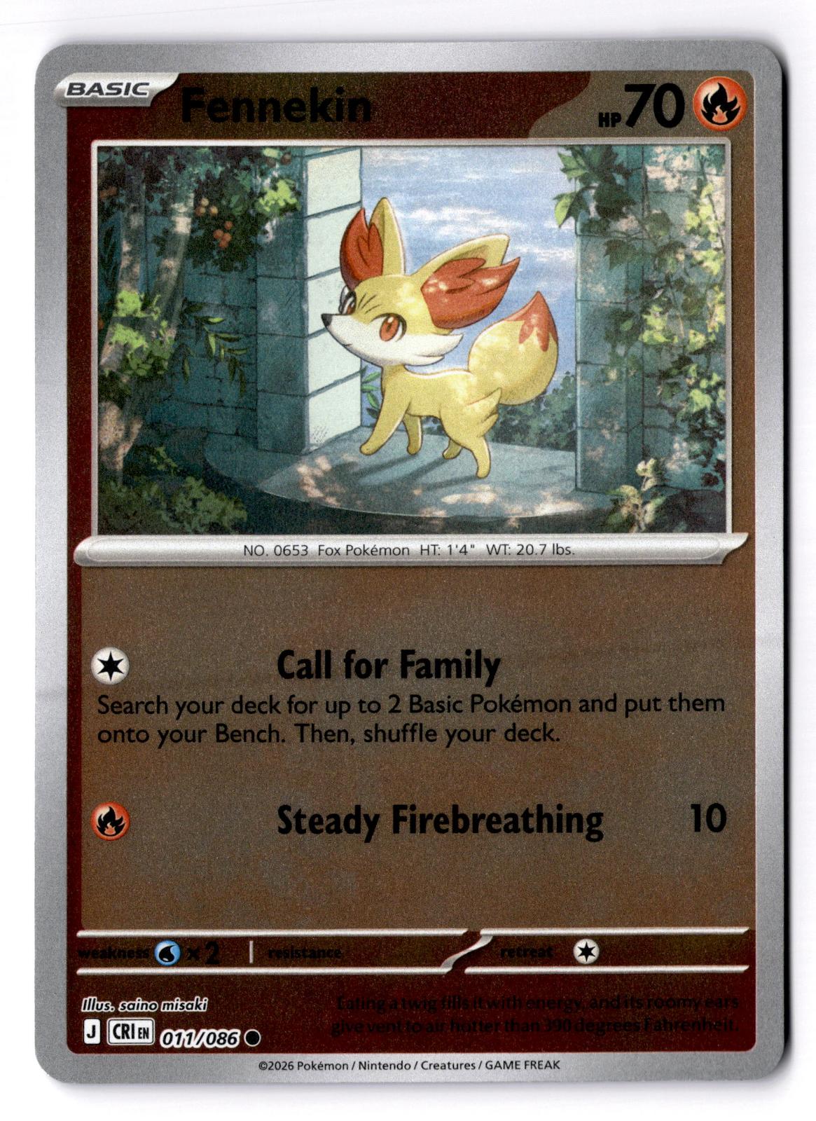 Fennekin 011/086 Common Chaos Rising Pokemon Reverse Holo Near Mint