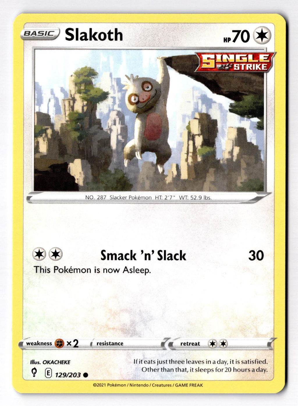 Slakoth 129/203 Common Evolving Skies Pokemon Near Mint