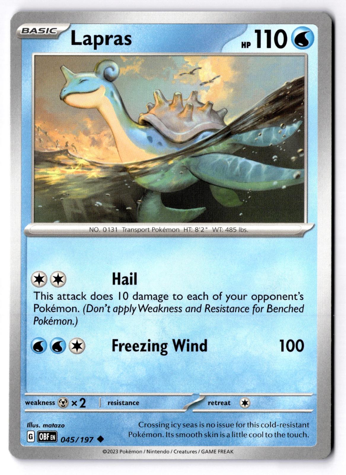 Lapras 045/197 Uncommon Obsidian Flames Pokemon Near Mint