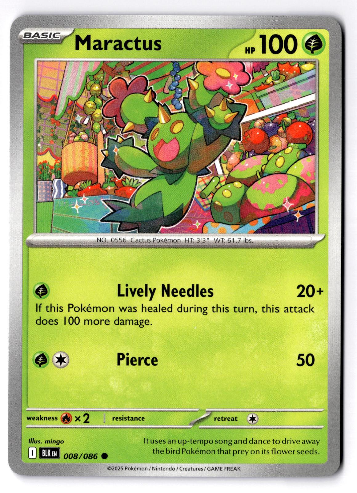 Maractus 008/086 Common Black Bolt Pokemon Near Mint