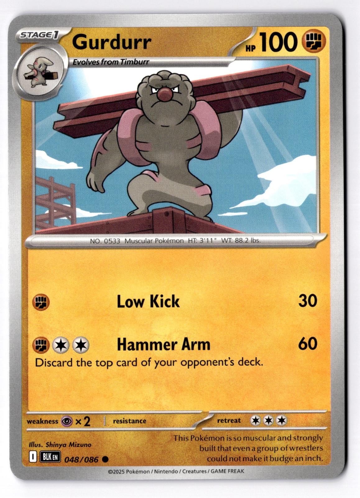 Gurdurr 048/086 Common Black Bolt Pokemon Near Mint