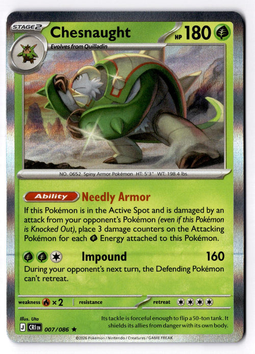Chesnaught 007/086 Rare Chaos Rising Pokemon Holo Near Mint